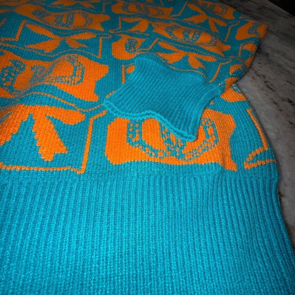 NWOT Boutique Horse Shoes and Bows Knit Sweater Womens Large Blue Orange - Picture 2 of 7